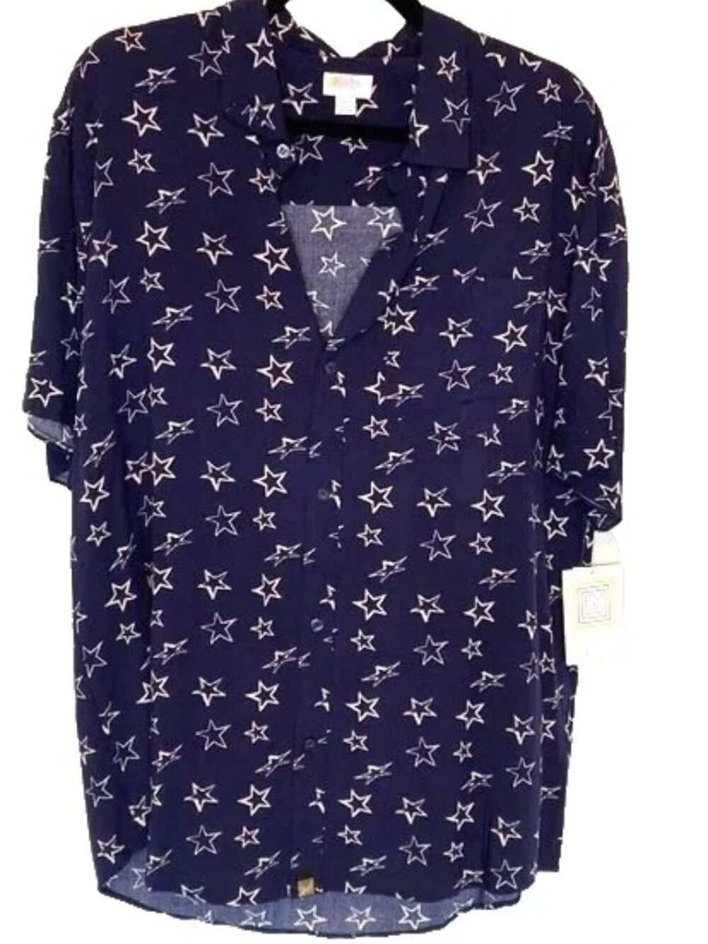 Mens‎ Patriotic Dress Shirt Large Button Up Blue White Stars LuLaRoe Michael